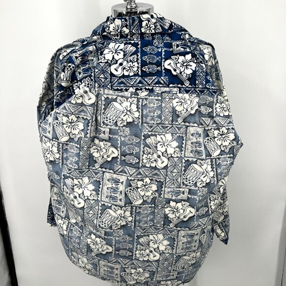 Vintage Blue Hawaiian Shirt Finding Nemo Floral Large Buttons Size‎ L - Picture 7 of 8